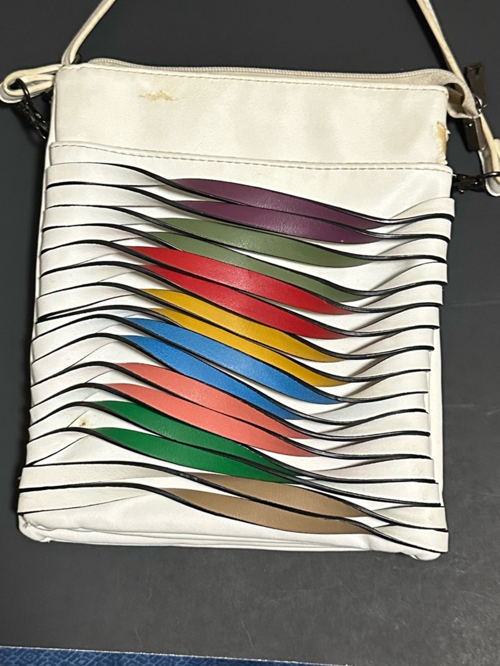 Mellow World Leather Crossbody Bag with Multicolor Wave Accent 9” x 8”